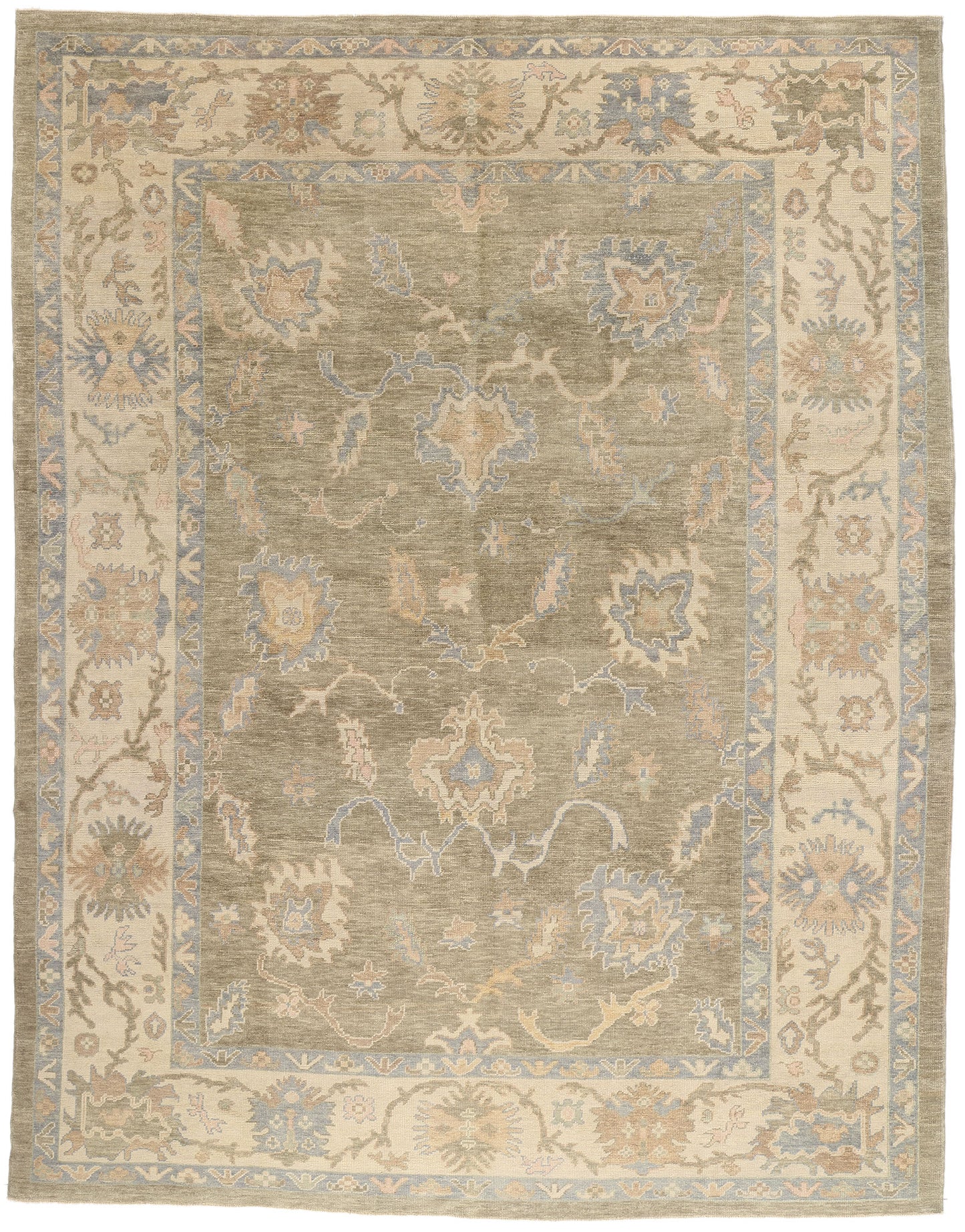 11 x 14 - Green New Oushak Rug - 54034