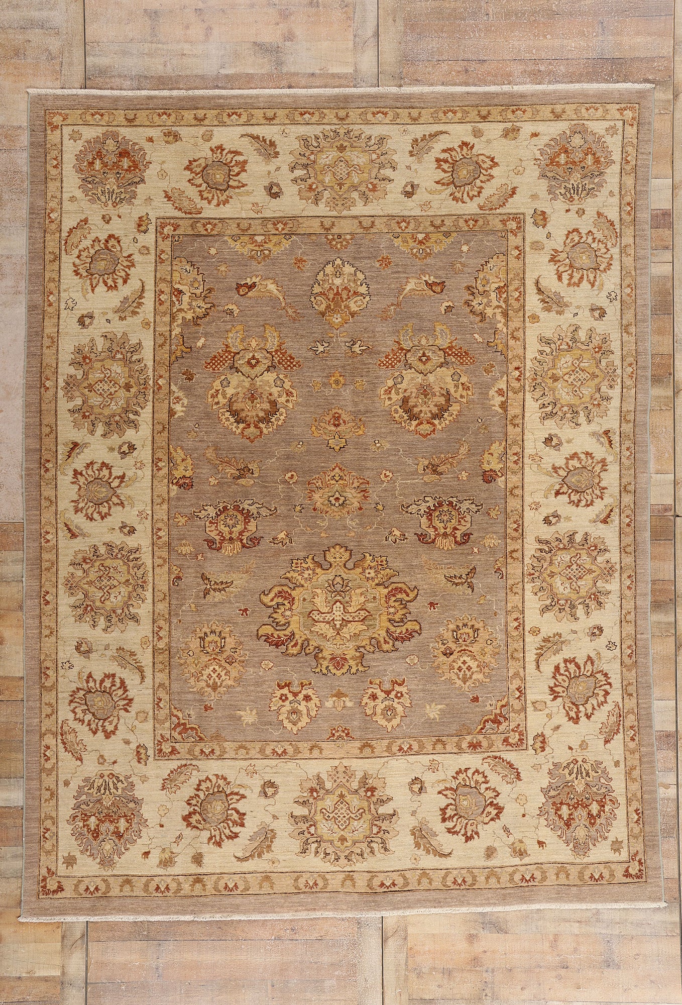 9 x 11 Earth-Tone Modern Indian Oushak Rug 77348