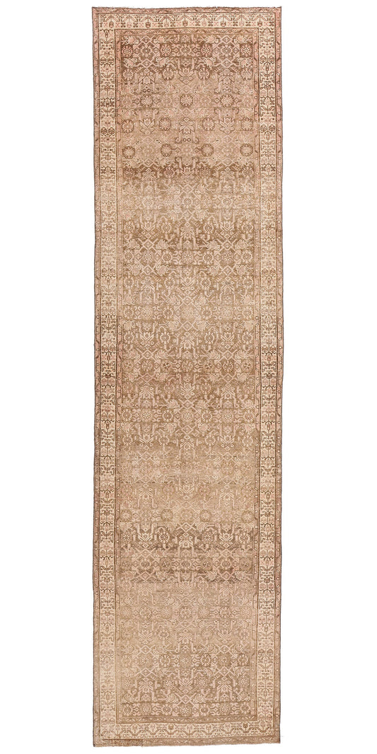 3 x 13 Antique Earth-Tone Persian Malayer Rug 61348