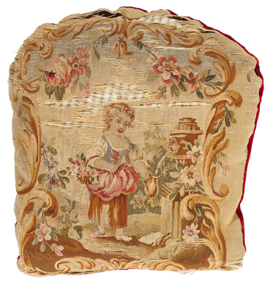 1 x 1 Antique French Aubusson Tapestry Cushion 79198