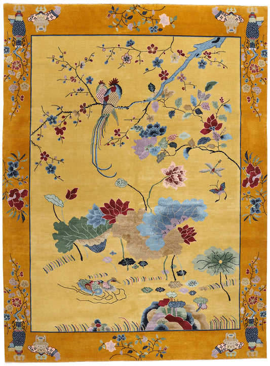 10 x 13 Golden Chinese Art Deco Rug 30920