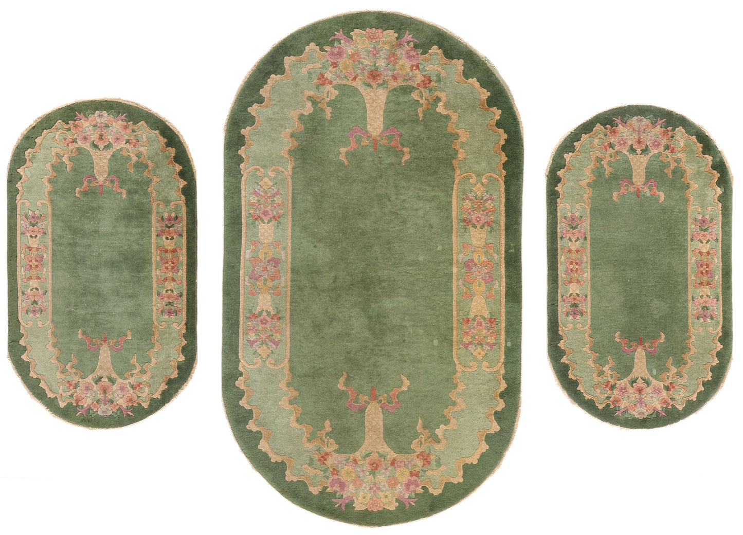 3 x 4 Antique Green Chinese Art Deco Oval Rug 78990