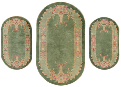 3 x 4 Antique Green Chinese Art Deco Oval Rug 78990