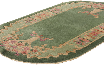 3 x 4 Antique Green Chinese Art Deco Oval Rug 78991