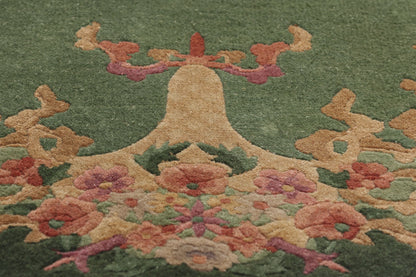 3 x 4 Antique Green Chinese Art Deco Oval Rug 78991