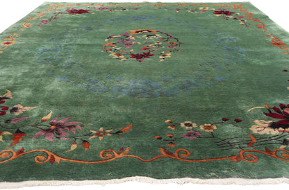 8 x 11 Antique Chinese Green Art Deco Rug 79118
