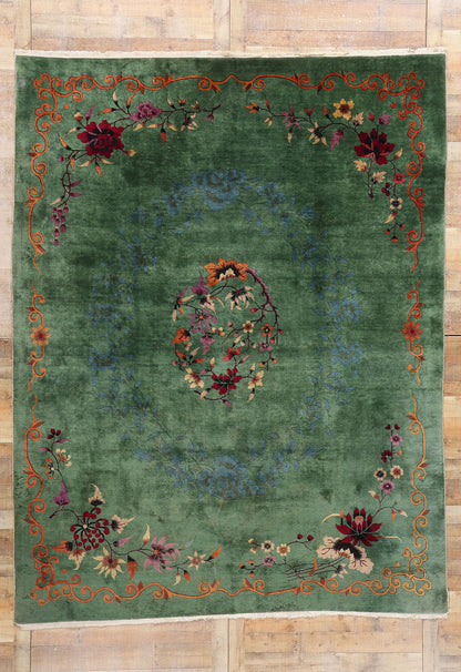 8 x 11 Antique Chinese Green Art Deco Rug 79118