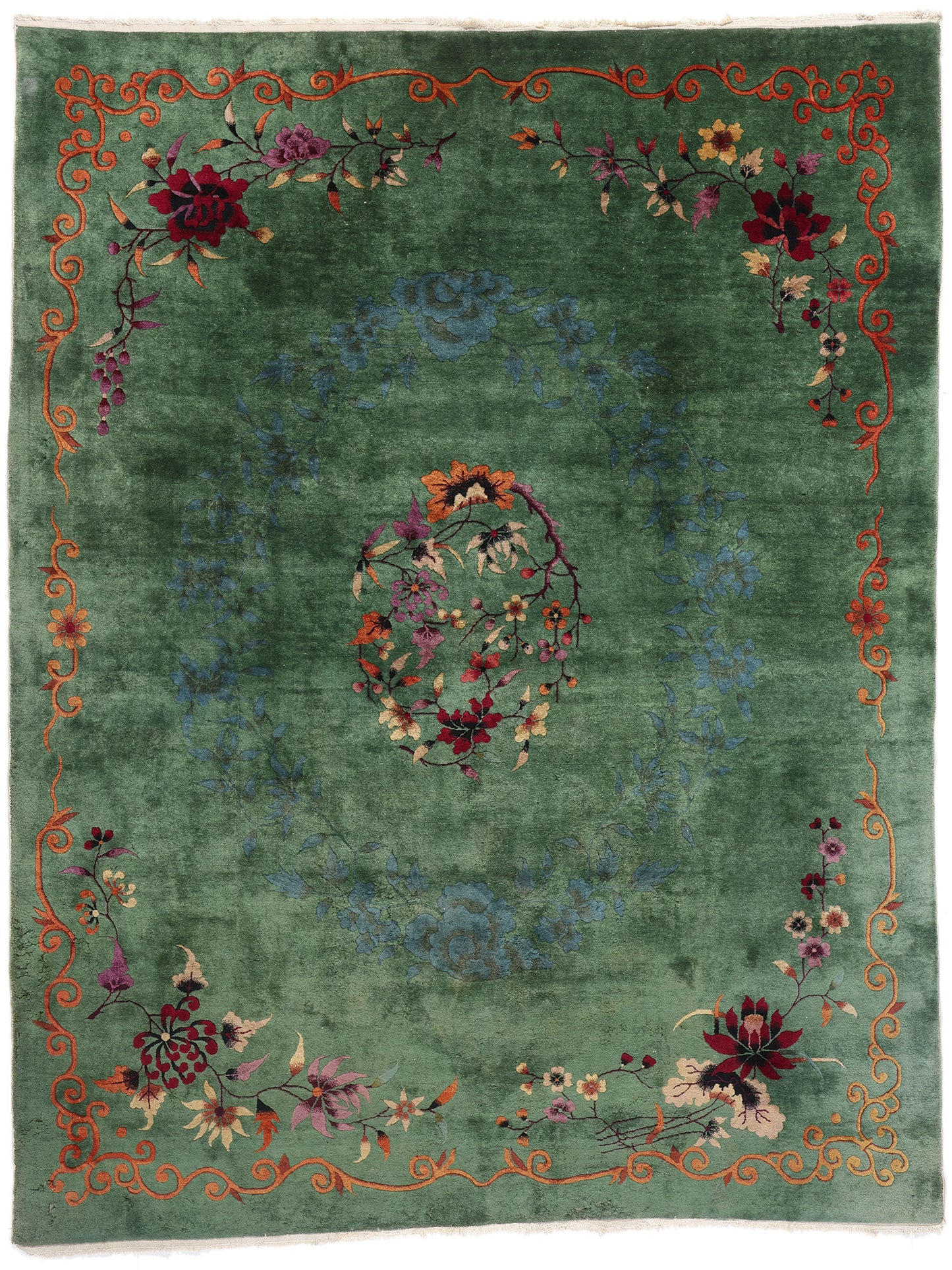8 x 11 Antique Chinese Green Art Deco Rug 79118