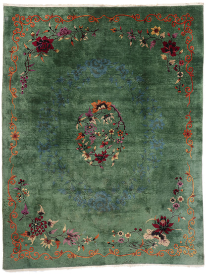 8 x 11 Antique Chinese Green Art Deco Rug 79118