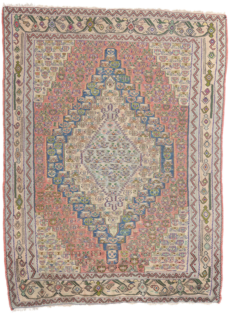 5 x 6 Vintage Persian Floral Bijar Kilim Rug 78213