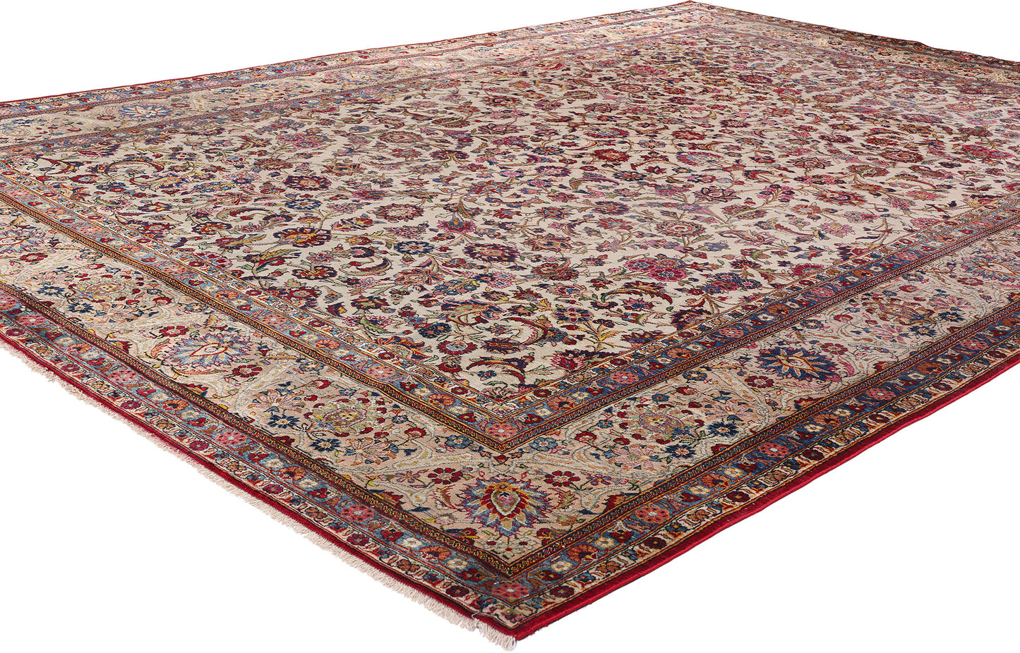 7 x 10 Antique Ivory Persian Silk Kashan Rug 61318