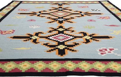 9 x 12 Light Blue Indian Kilim Rug 31349