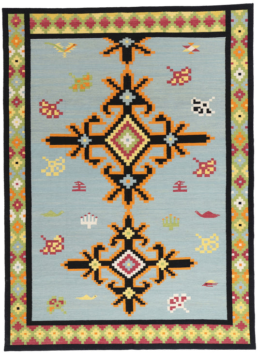 9 x 12 Light Blue Indian Kilim Rug 31349