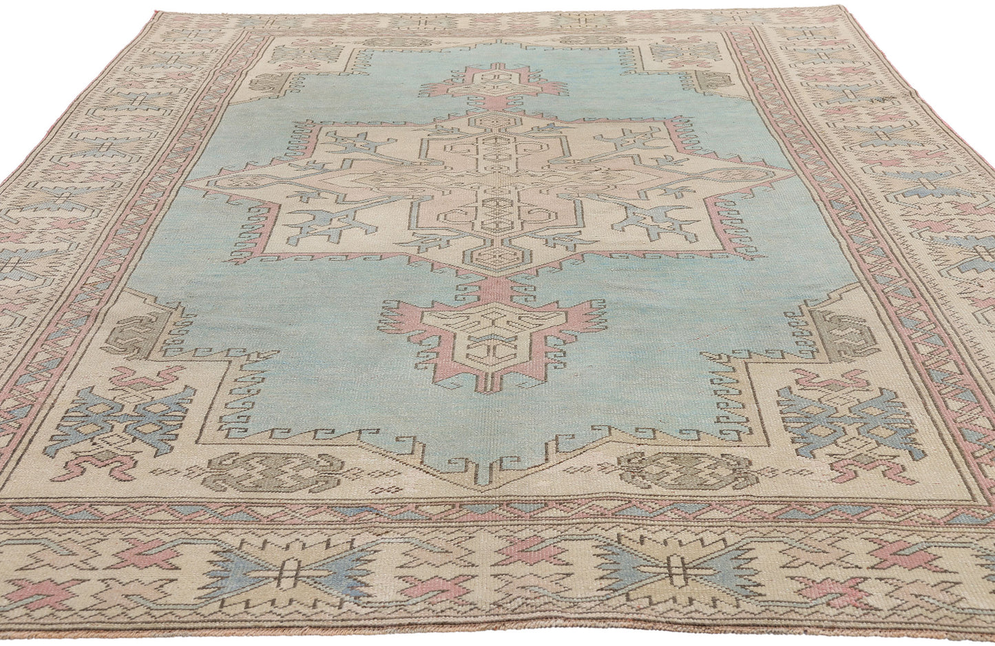 6 x 9 Vintage Pastel Turkish Oushak Rug 53992