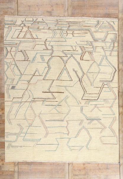 9 x 11 Ivory Modern Bauhaus Moroccan Rug 80287