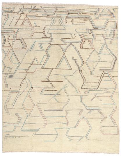 9 x 11 Ivory Modern Bauhaus Moroccan Rug 80287