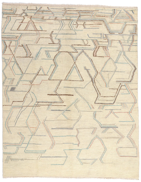 9 x 11 Ivory Modern Bauhaus Moroccan Rug 80287