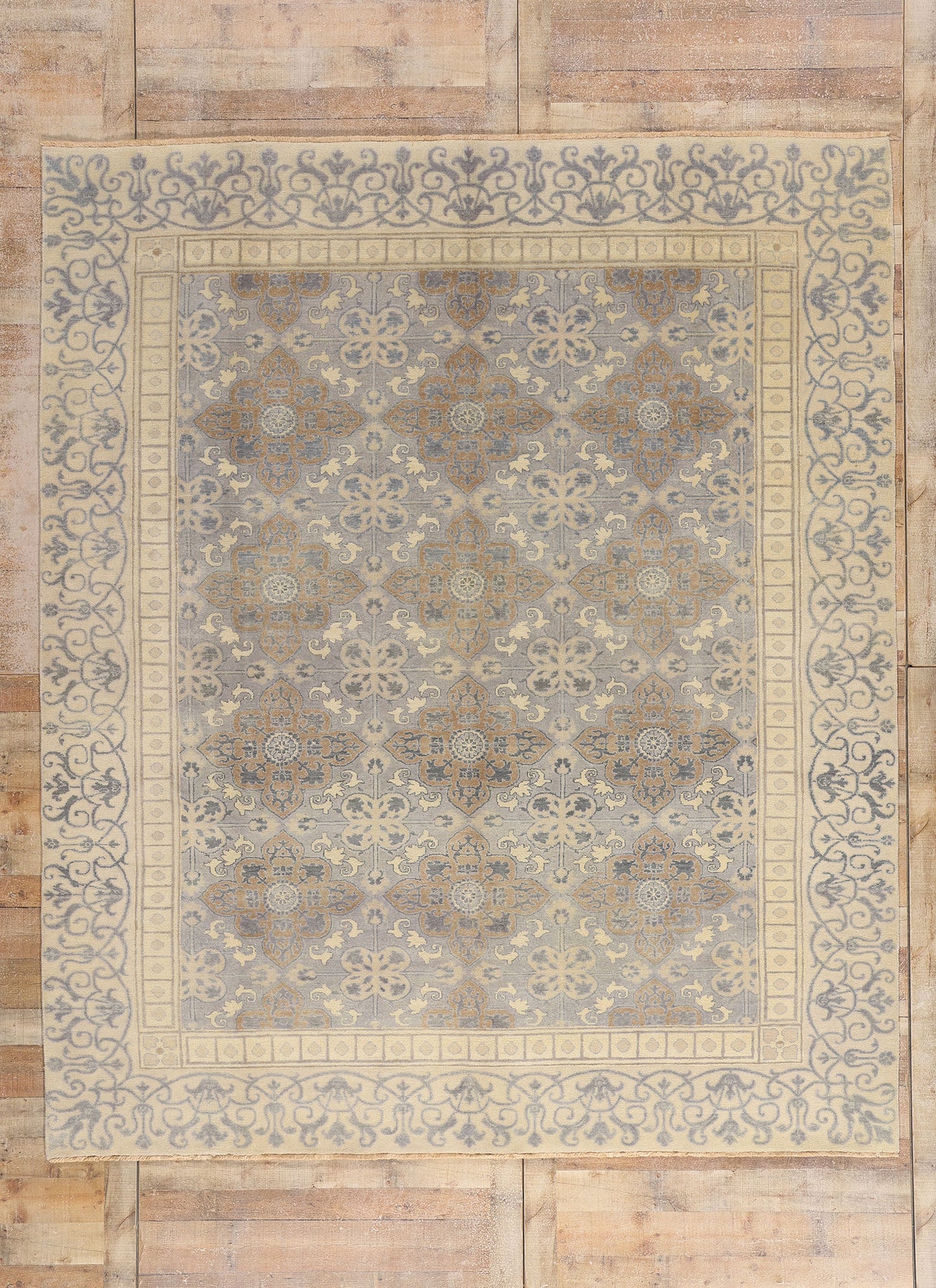 9 x 11 Earth-Tone Modern Indian Khotan Rug 30341