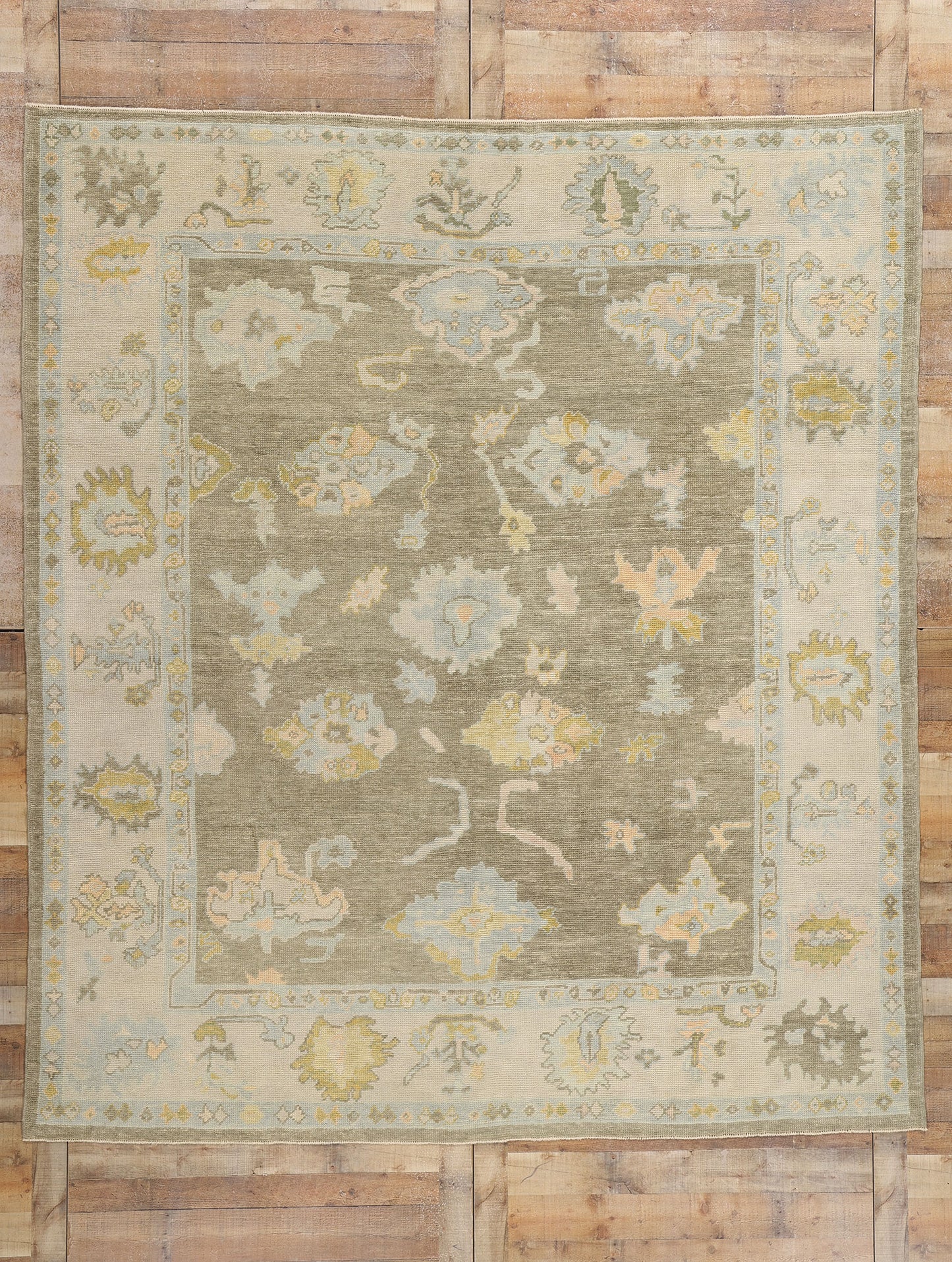 9 x 10 Modern Earth-Tone Turkish Oushak Rug 53954