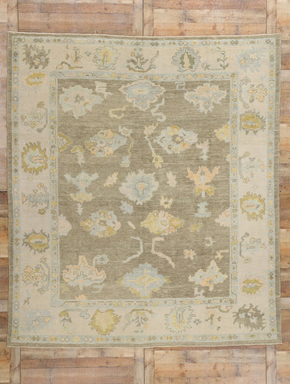 9 x 10 Modern Earth-Tone Turkish Oushak Rug 53954