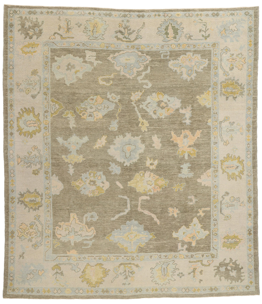 9 x 10 Modern Earth-Tone Turkish Oushak Rug 53954