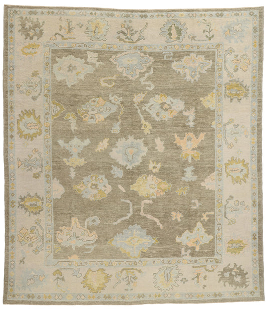 9 x 10 Modern Earth-Tone Turkish Oushak Rug 53954