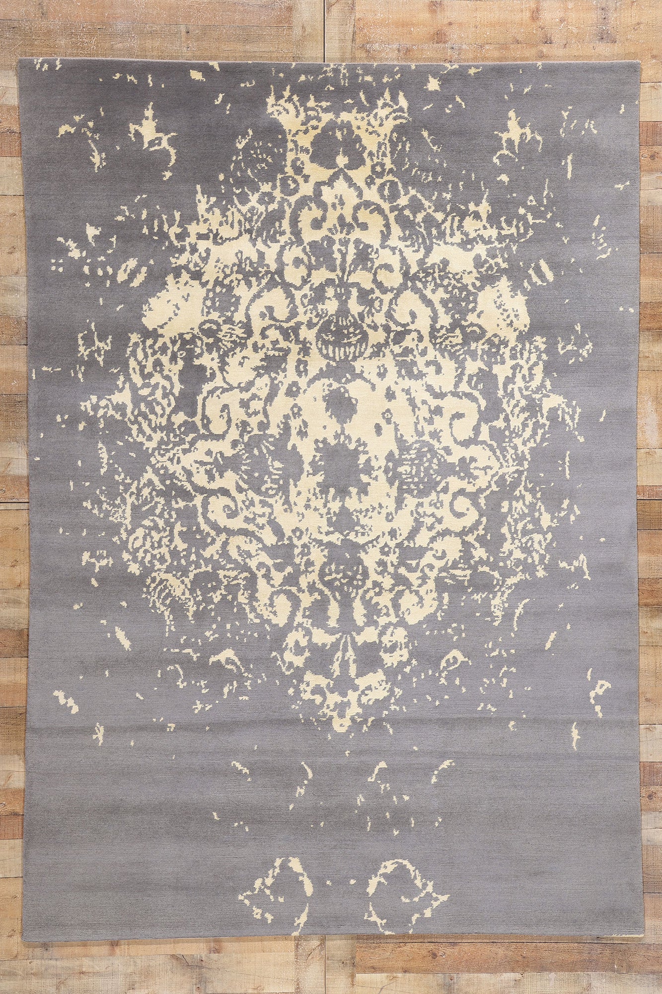 7 x 10 Silver Lace Modern Gray Damask Rug 31142