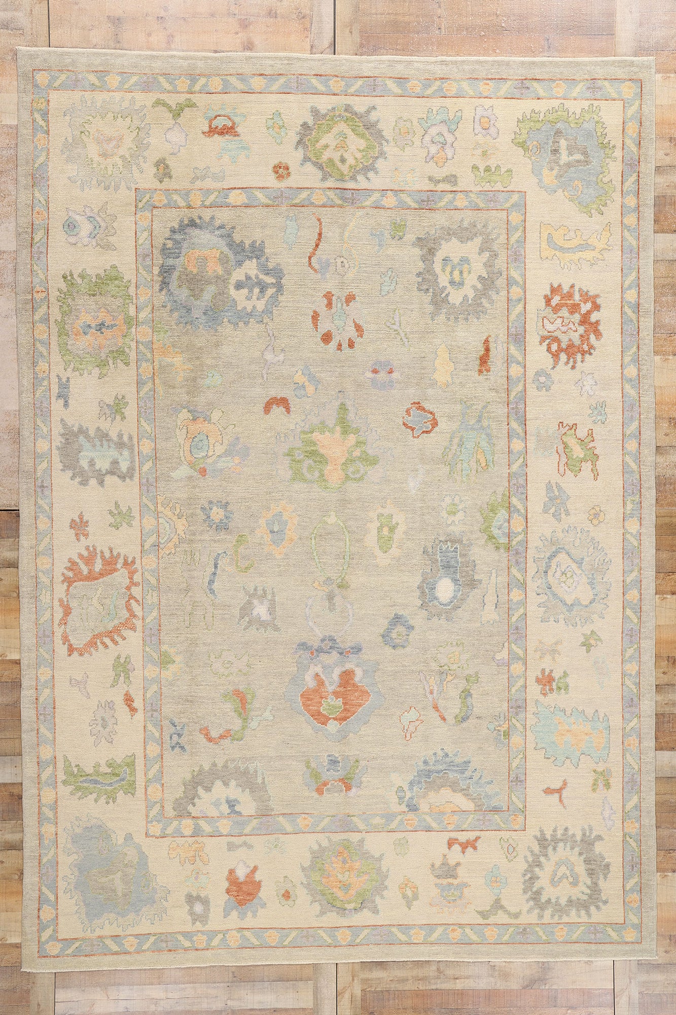 9 x 13 Modern Light Gray Turkish Oushak Rug 53949