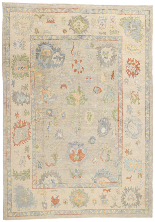 9 x 13 Modern Light Gray Turkish Oushak Rug 53949