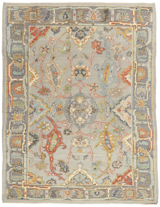 9 x 12 Modern Gray Oushak Soumak Rug 81143