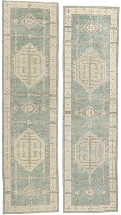4 x 14 Modern Green Turkish Oushak Rug 53984