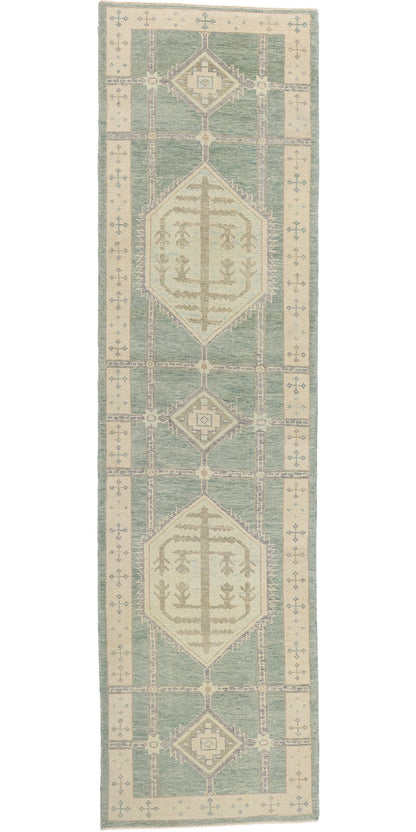 4 x 14 Modern Green Turkish Oushak Rug 53984