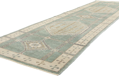 4 x 14 Modern Green Turkish Oushak Rug 53985