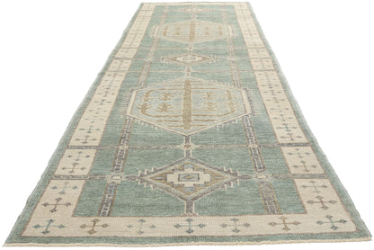 4 x 14 Modern Green Turkish Oushak Rug 53985