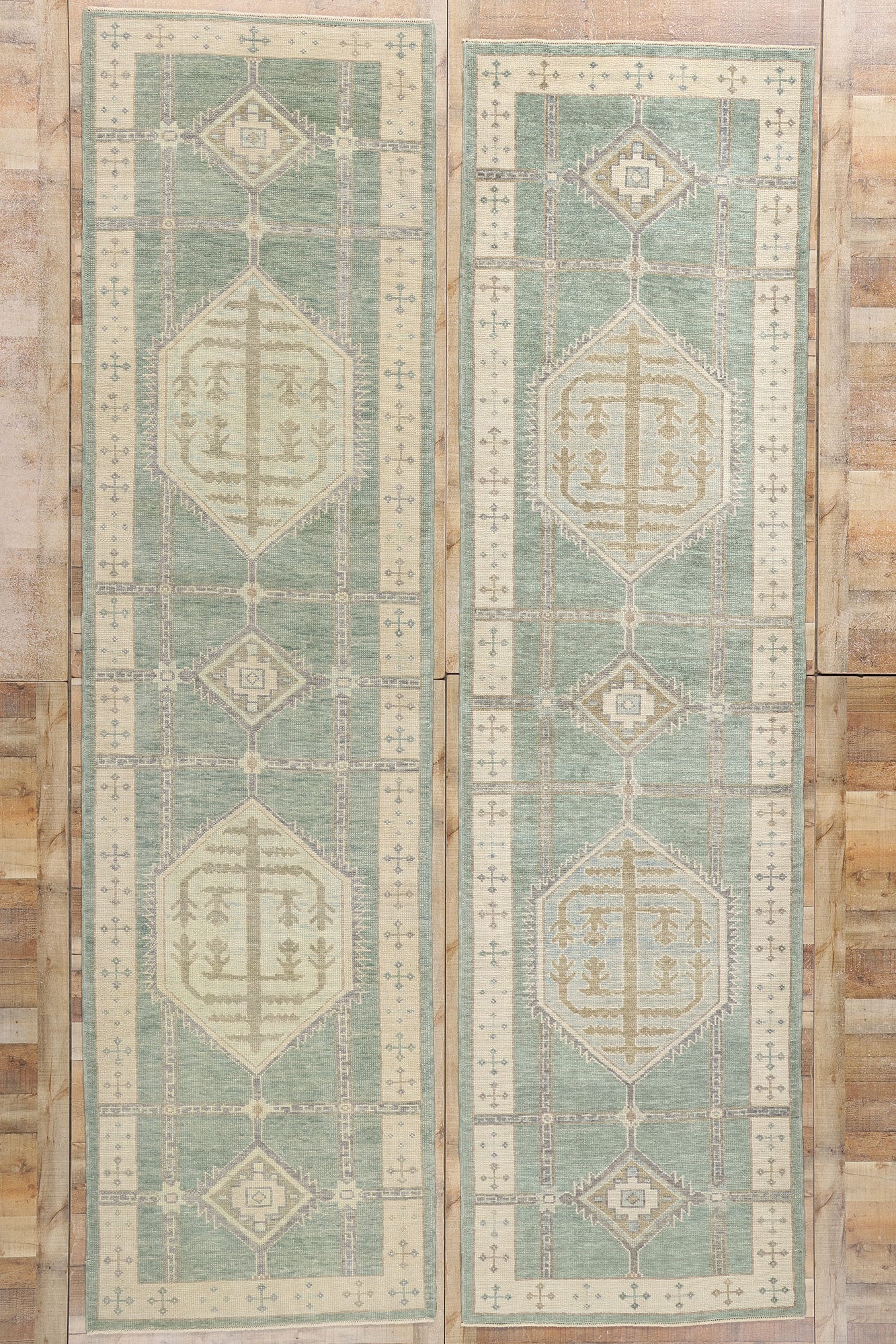 4 x 14 Modern Green Turkish Oushak Rug 53985