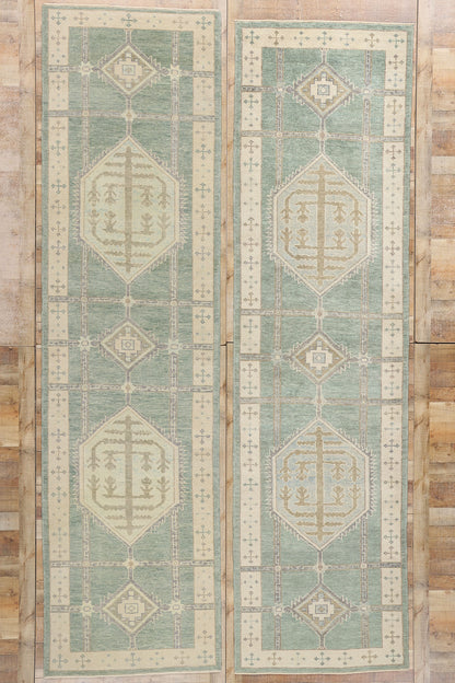 4 x 14 Modern Green Turkish Oushak Rug 53985