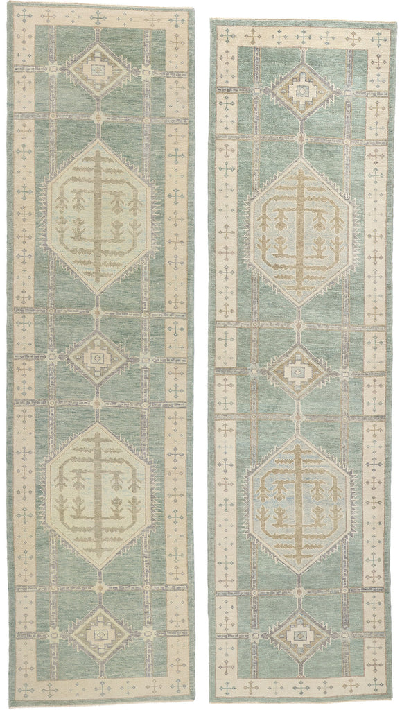 4 x 14 Modern Green Turkish Oushak Rug 53985