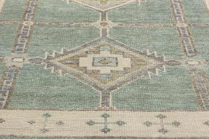 4 x 14 Modern Green Turkish Oushak Rug 53985