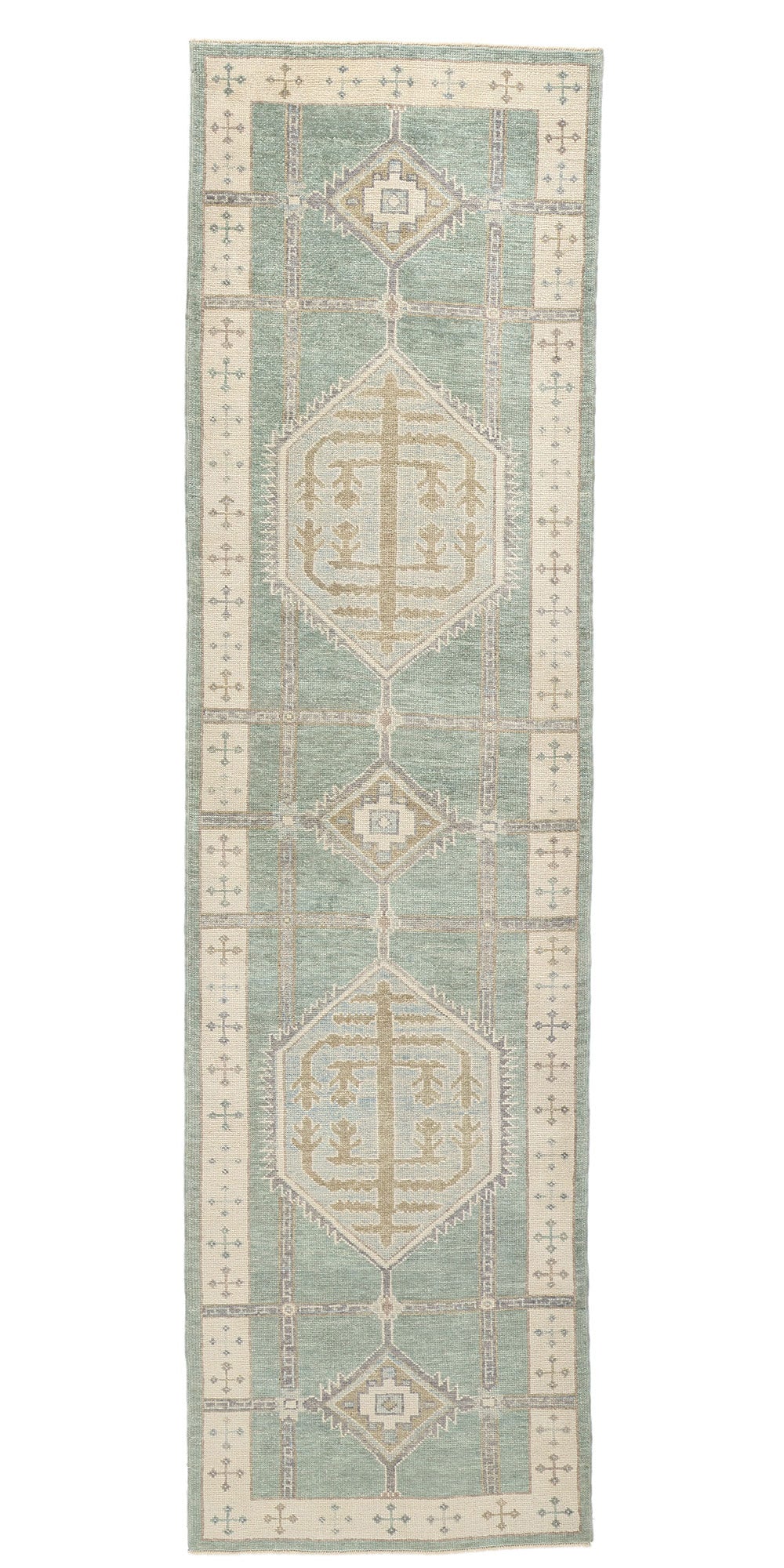 142×244 \"Green tea\" ViNTAGE TURKiSH RUG 4 x 14 Modern Green Turkish Oushak Rug 53985 – Esmaili Rugs