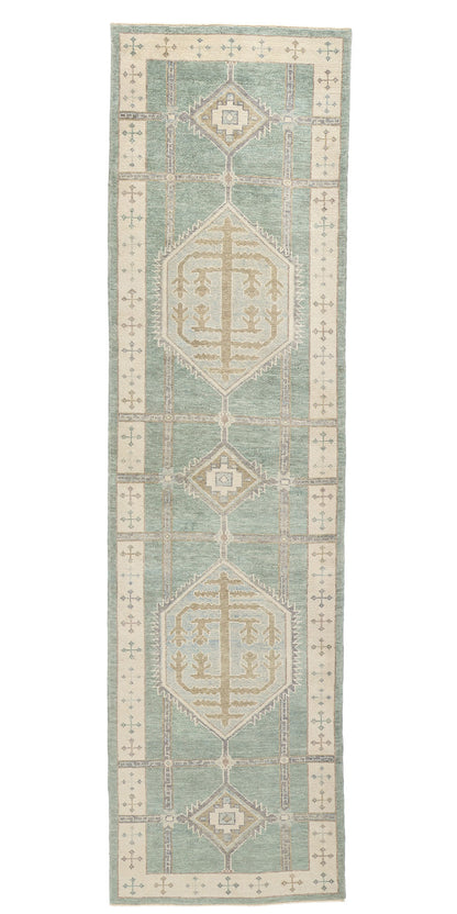 4 x 14 Modern Green Turkish Oushak Rug 53985