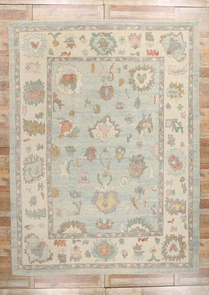 11 x 14 Modern Light Blue Turkish Oushak Rug 53950