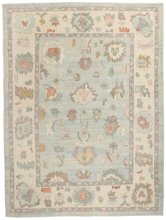 11 x 14 Modern Light Blue Turkish Oushak Rug 53950