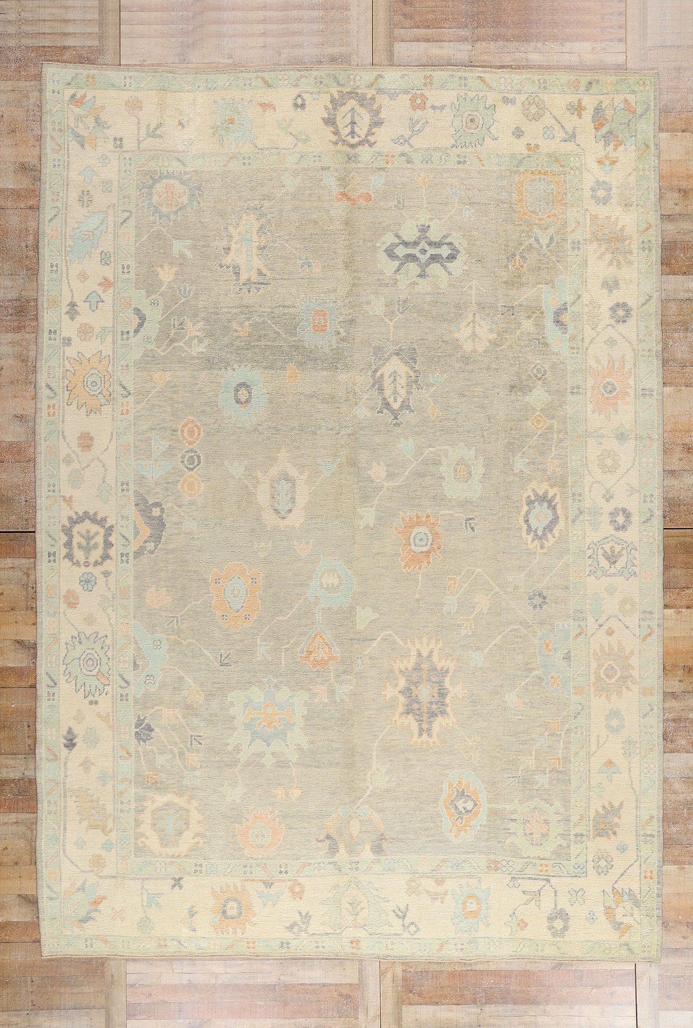 10 x 14 Modern Light Gray Turkish Oushak Rug 54004