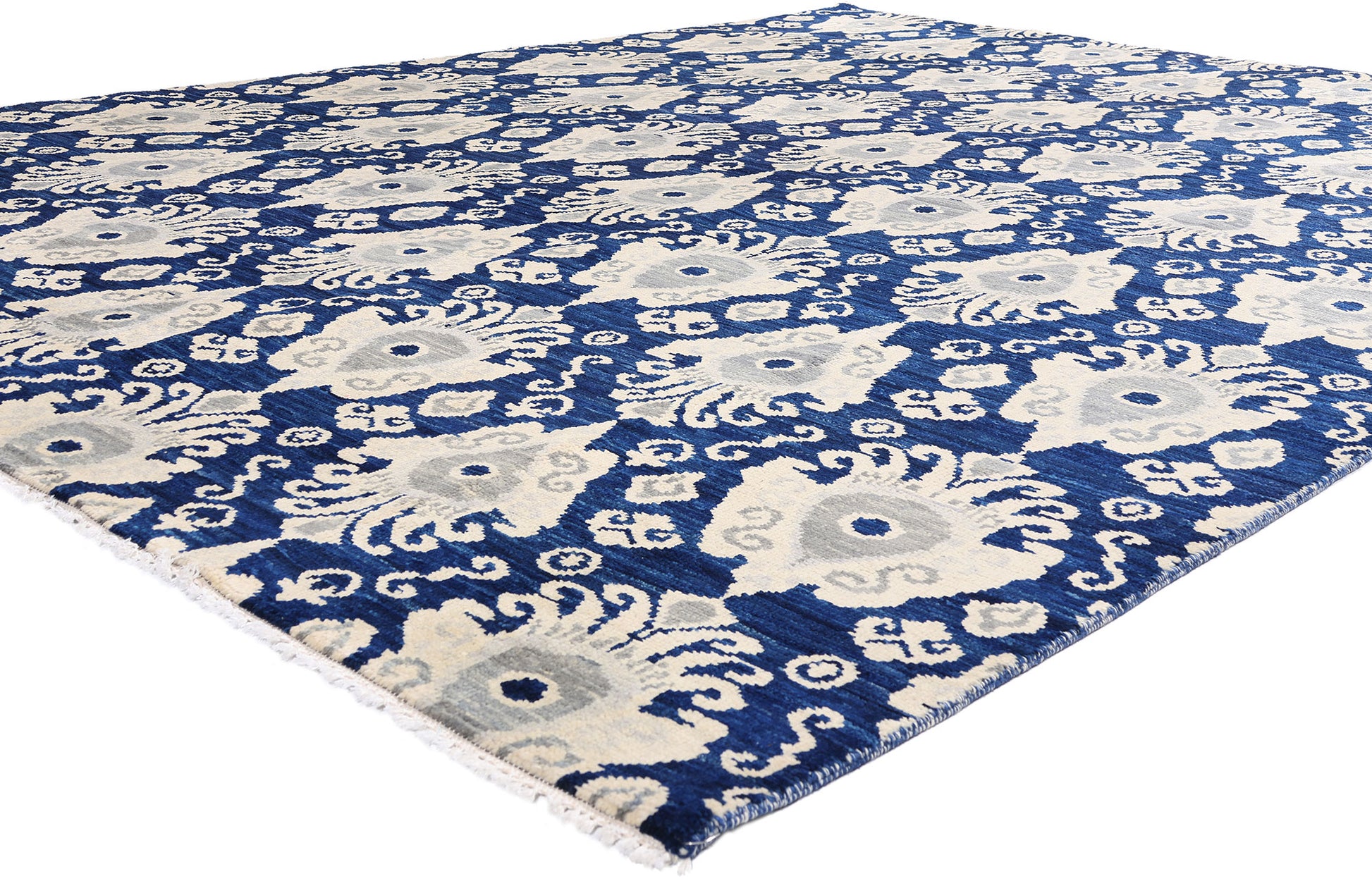 9 x 12 Navy Blue Modern Indian Ikat Rug 30269