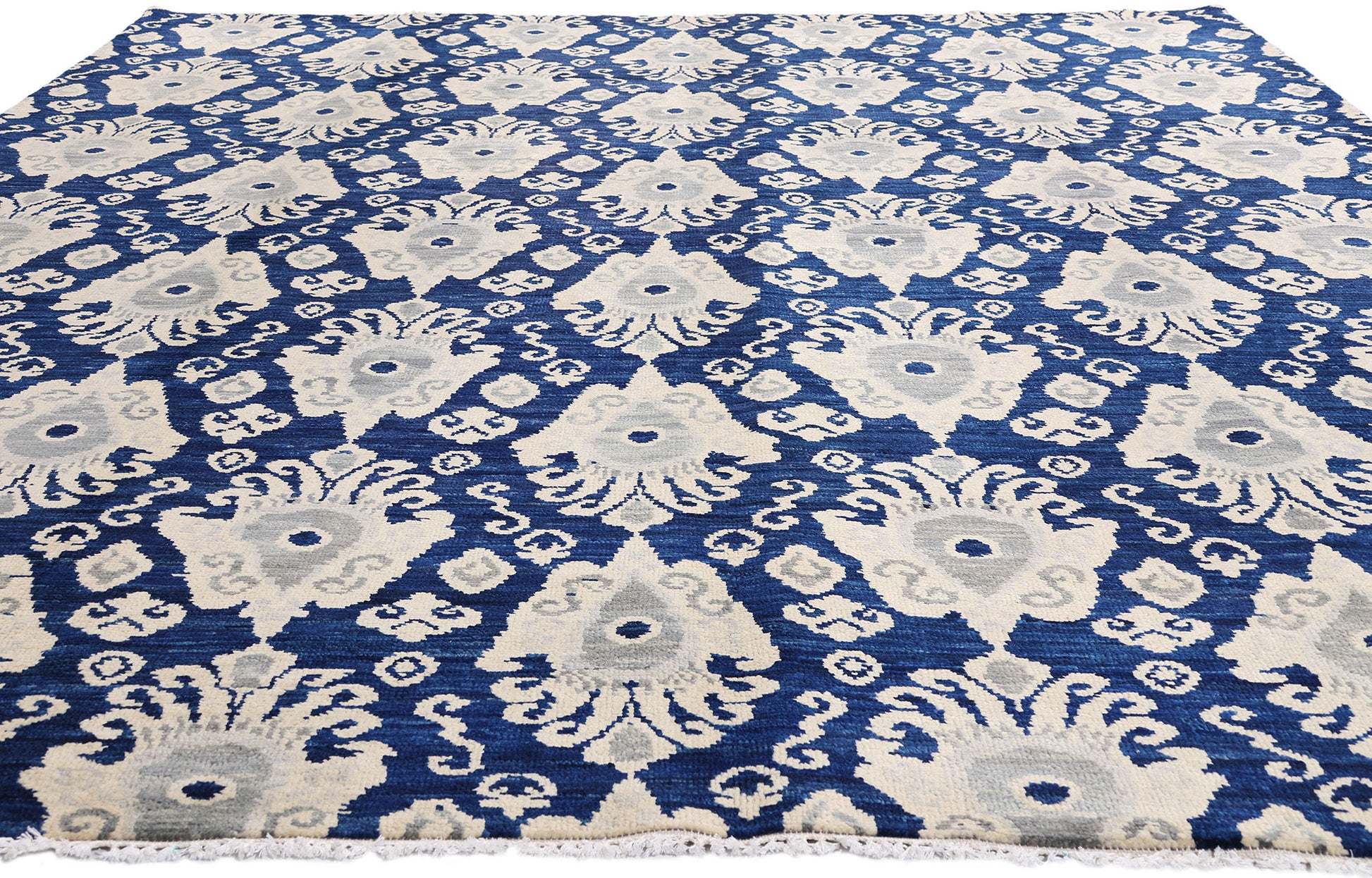 9 x 12 Navy Blue Modern Indian Ikat Rug 30269