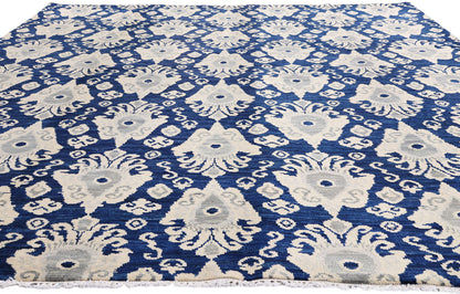 9 x 12 Navy Blue Modern Indian Ikat Rug 30269