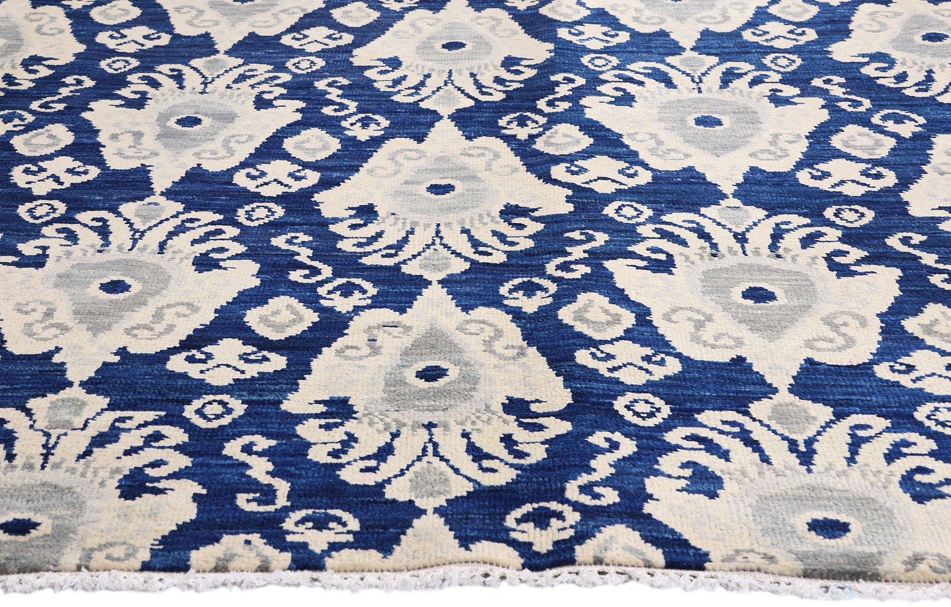 9 x 12 Navy Blue Modern Indian Ikat Rug 30269