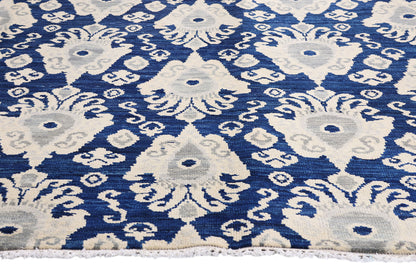 9 x 12 Navy Blue Modern Indian Ikat Rug 30269