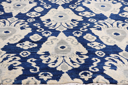 9 x 12 Navy Blue Modern Indian Ikat Rug 30269