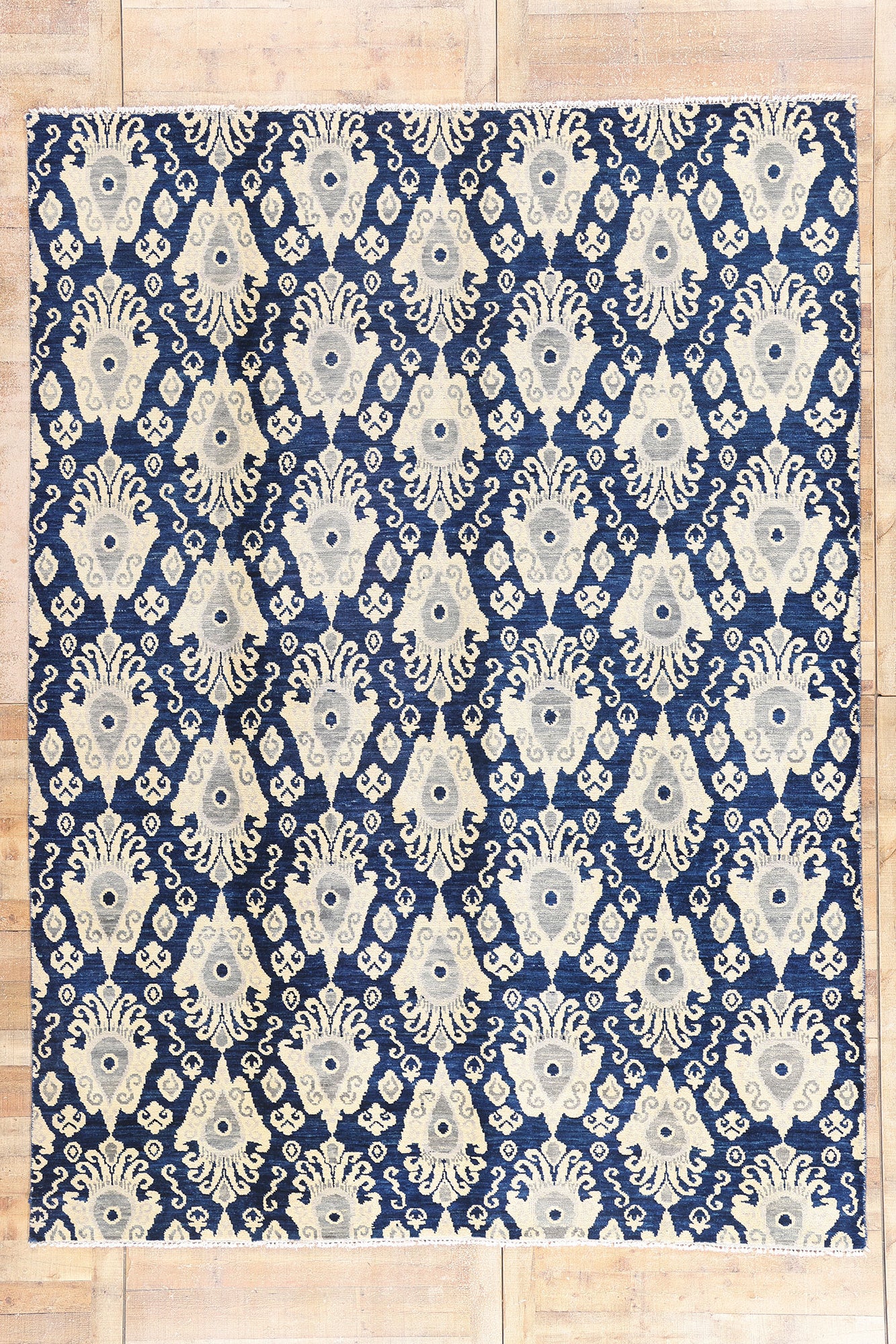 9 x 12 Navy Blue Modern Indian Ikat Rug 30269